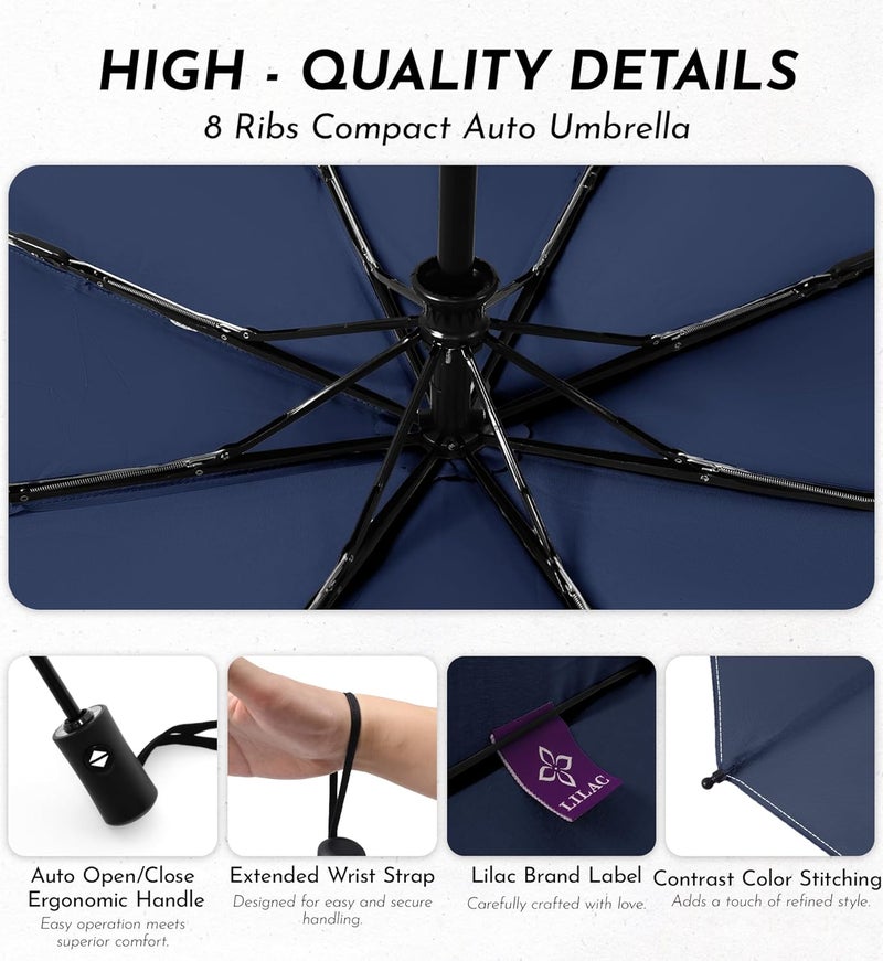 Lilac Compact Travel Windproof Umbrella, 43" Auto open/close Folding Quick Dry Umbrellas for Rain, Lightweight Portable Small for Backpack Car, Thoughtful Gift for Women Men Kids, TSA Approved - Image 5